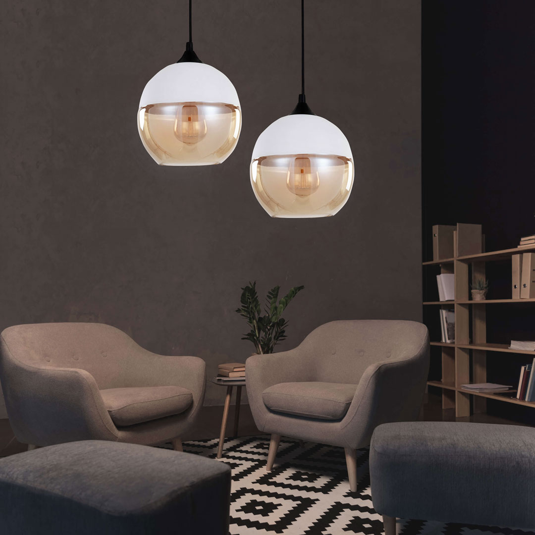 Loftová biela závesná lampa, sklenená guľa ALBION, priehľadná, nastaviteľná - Lumina Deco obrázok 2
