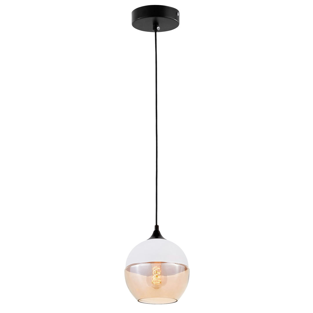 Loftová biela závesná lampa, sklenená guľa ALBION, priehľadná, nastaviteľná - Lumina Deco obrázok 3