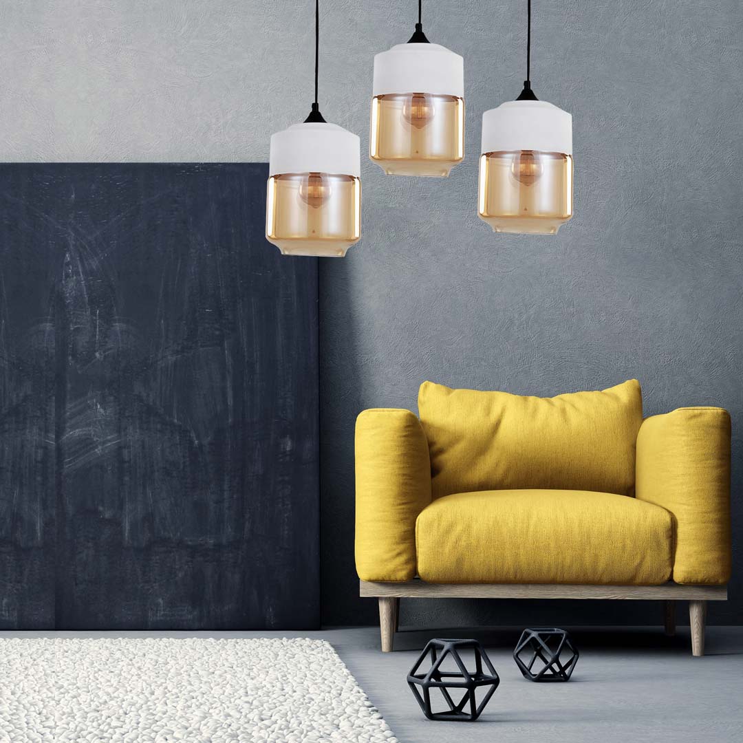 Biela nastaviteľná závesná lampa ASTILA, jantárové sklo - Lumina Deco obrázok 2
