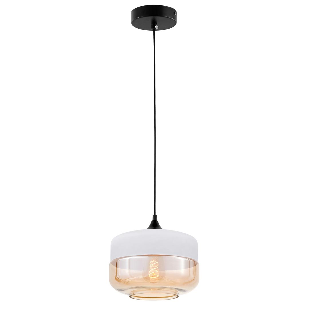 Biela závesná lampa BARLET, biely kov, jantárové sklo, škandinávsky loftový štýl - Lumina Deco obrázok 3