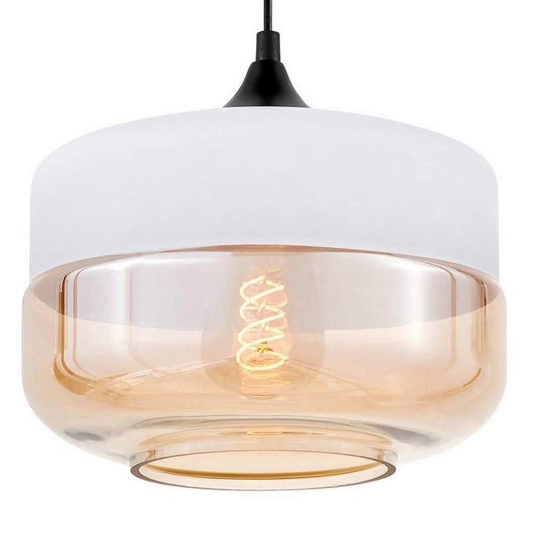 Biela závesná lampa BARLET, biely kov, jantárové sklo, škandinávsky loftový štýl - Lumina Deco obrázok 1