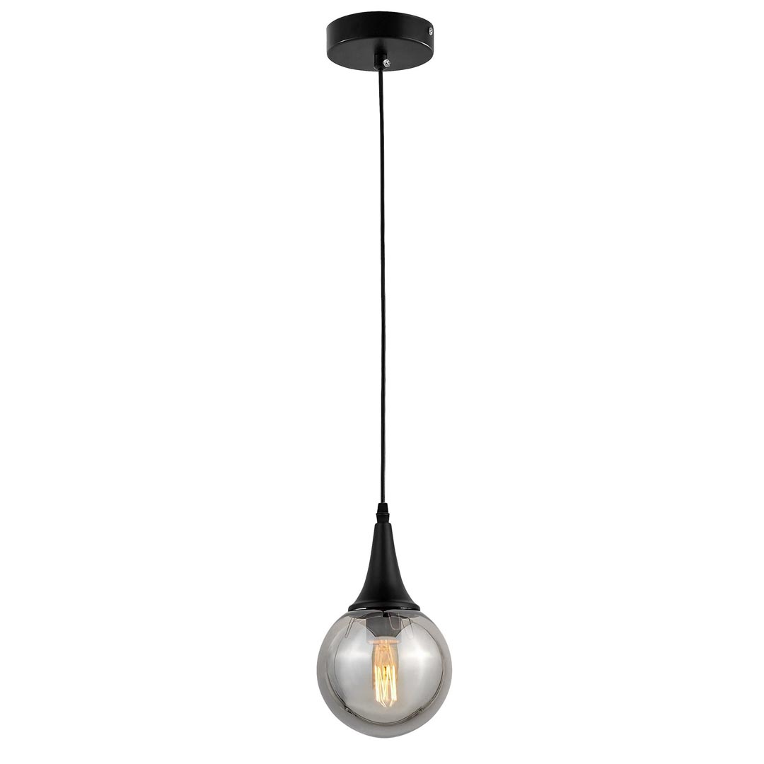 Čierna závesná lampa ROCHERRO, industriálny štýl, sklené tienidlo, visiaca guľa - Lumina Deco obrázok 3
