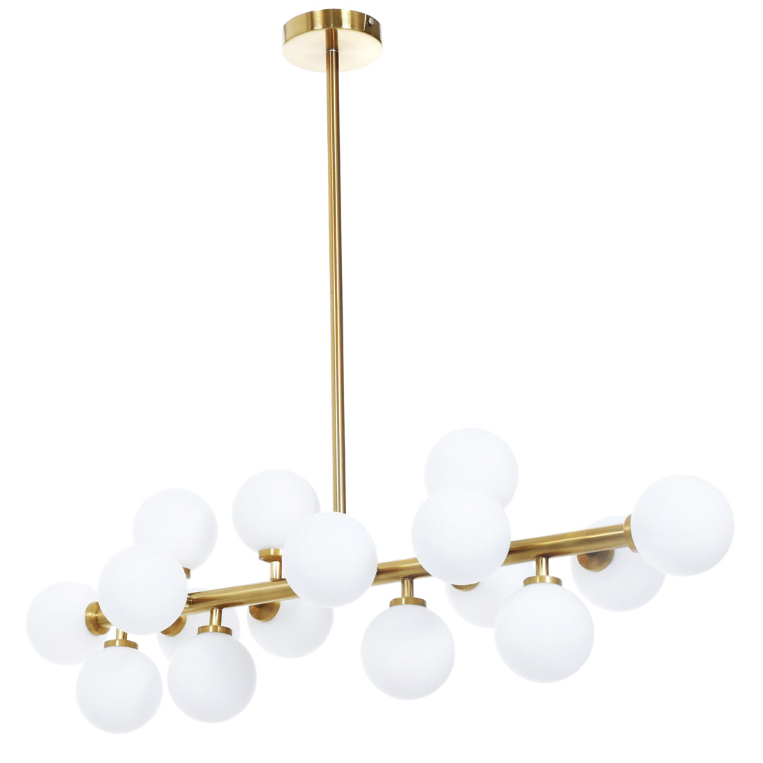 Elegantné, zlaté mosadzné, závesné svietidlo PETRICA biele tienidlá sklenené gule - Lumina Deco obrázok 3