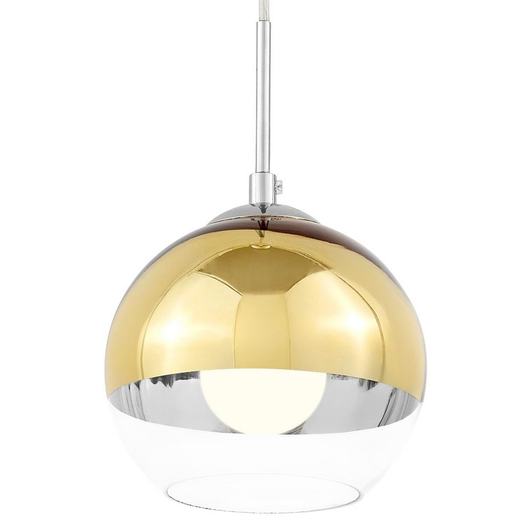 Guľatá sklenená závesná lampa, elegantné svietidlo VERONI, zlatá farba, priehľadné sklo glamour - Lumina Deco obrázok 1