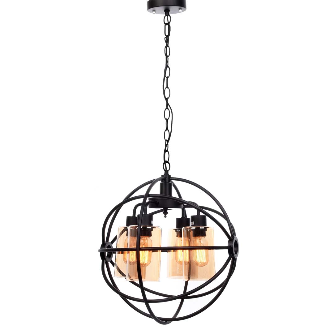 Čierna drôtená guľová závesná lampa STRADI, kovová, loftová, visiaca na reťazi - Lumina Deco obrázok 3