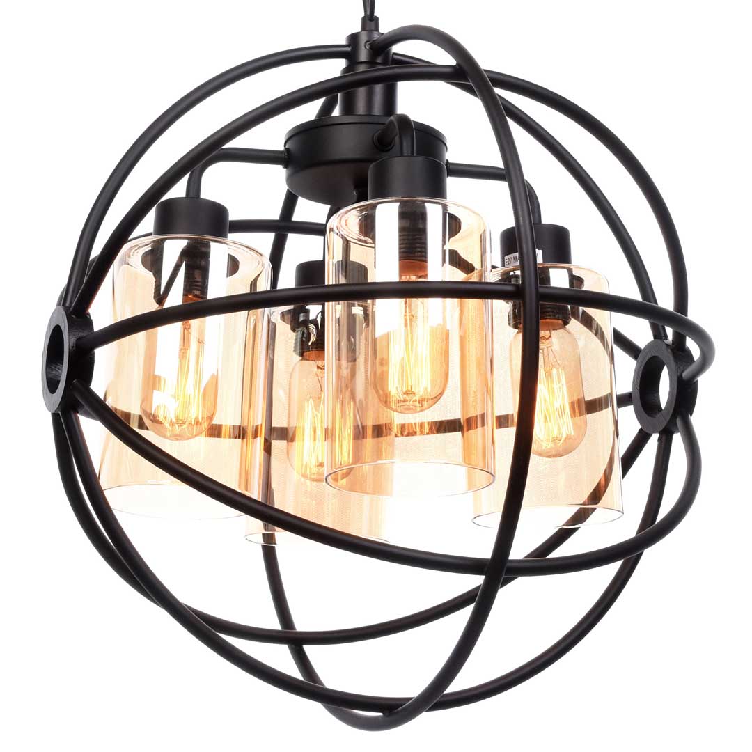 Čierna drôtená guľová závesná lampa STRADI, kovová, loftová, visiaca na reťazi - Lumina Deco obrázok 4