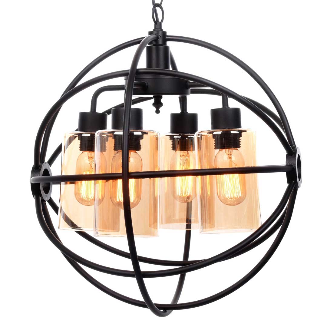 Čierna drôtená guľová závesná lampa STRADI, kovová, loftová, visiaca na reťazi - Lumina Deco obrázok 1