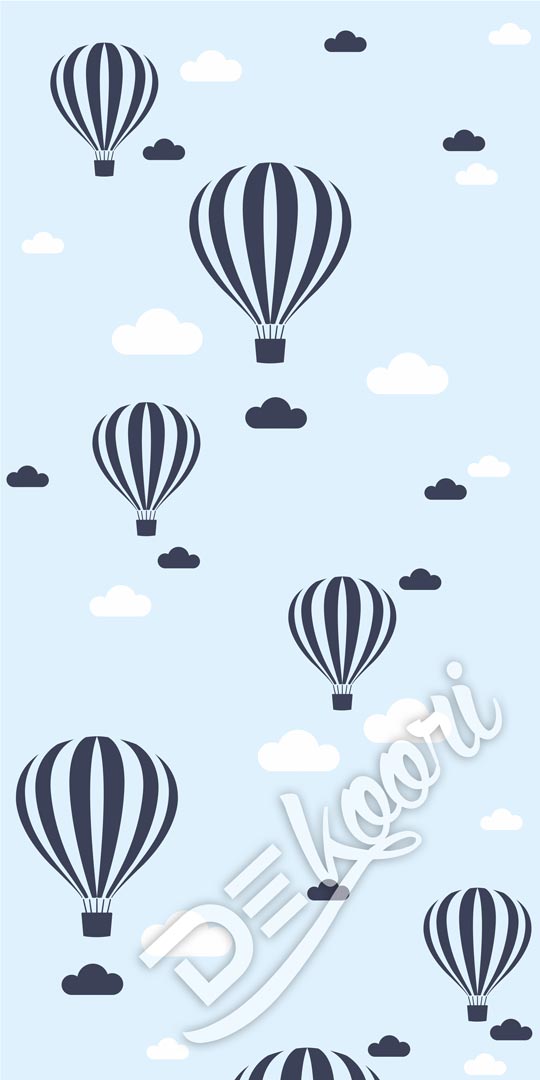Tapeta s lietajúcimi balónmi a obláčikmi, bledomodrá, granátovomodrá, biela, pre chlapca - Dekoori obrázok 2
