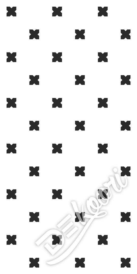Bielo-čierna tapeta na stenu s krížikmi – iXami, rozostup káro (bielo-čierna verzia) - Dekoori obrázok 3