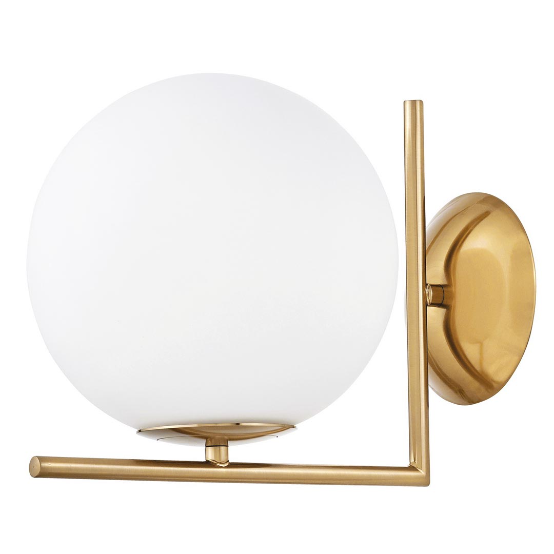 Dizajnová mosadzná nástenná lampa SORENTO D20, elegantné biele tienidlo, sklenená guľa - Lumina Deco obrázok 1
