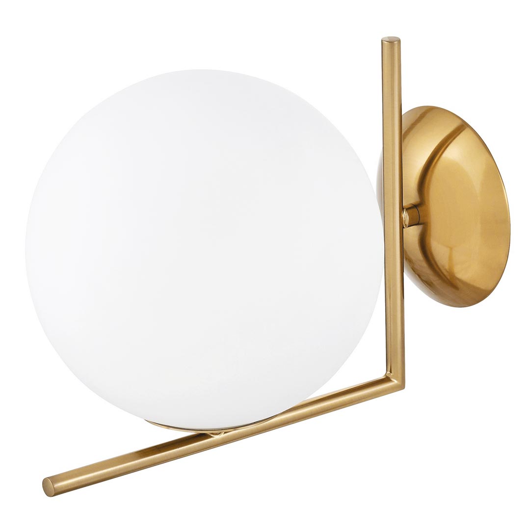 Dizajnová mosadzná nástenná lampa SORENTO D20, elegantné biele tienidlo, sklenená guľa - Lumina Deco obrázok 2