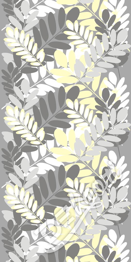 Tapeta AGÁTOVÉ LISTY, sivo-bielo-žltá, rastlinný motív - Dekoori obrázok 3