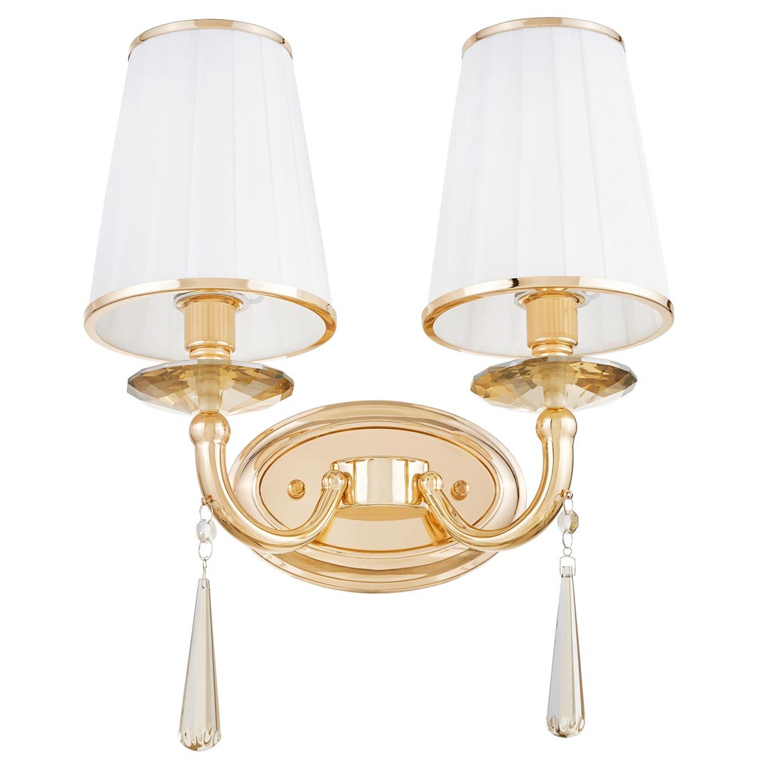 Zlaté dvojité nástenné svietidlo FABIONE 2, krištáľová nástenná lampa - Lumina Deco obrázok 2