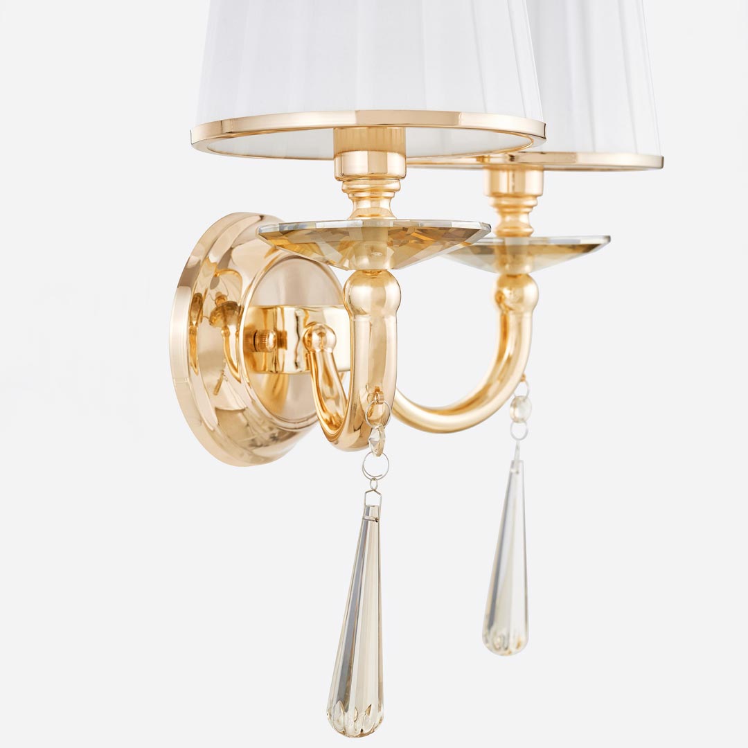 Zlaté dvojité nástenné svietidlo FABIONE 2, krištáľová nástenná lampa - Lumina Deco obrázok 4