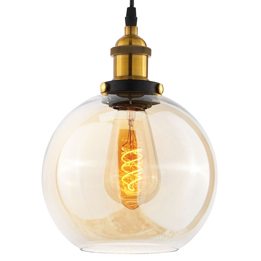 Sklenená závesná lampa, jantárová guľa NAVARRO, závesné svietidlo retro vintage - Lumina Deco obrázok 1
