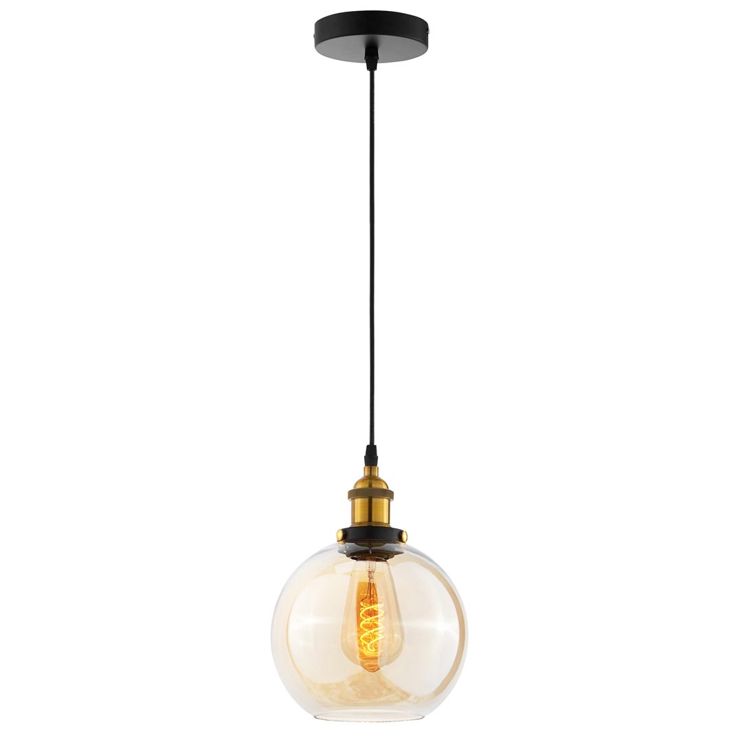 Sklenená závesná lampa, jantárová guľa NAVARRO, závesné svietidlo retro vintage - Lumina Deco obrázok 3