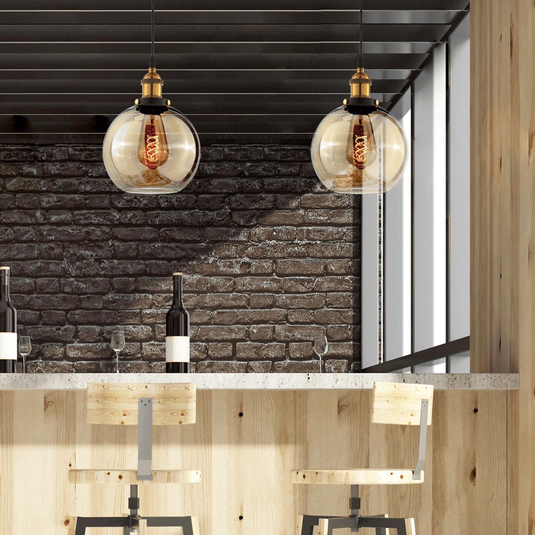 Sklenená závesná lampa, jantárová guľa NAVARRO, závesné svietidlo retro vintage - Lumina Deco obrázok 2