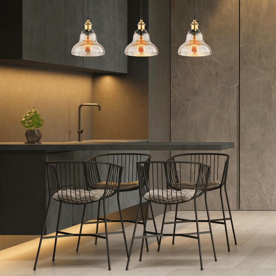 Jantárová závesná lampa ZUBI sklenená kupola industriálny štýl retro vintage - Lumina Deco obrázok 2