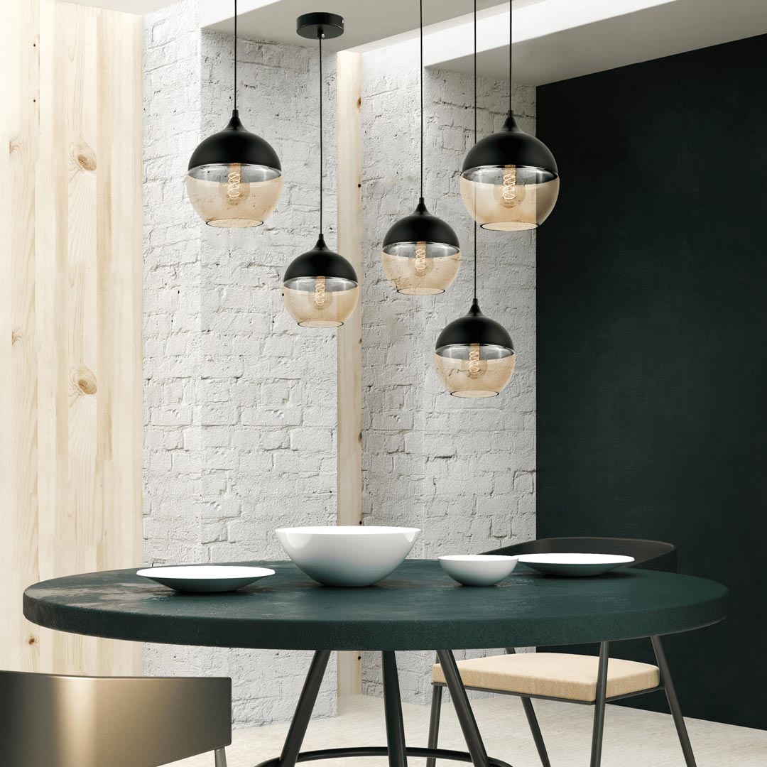 Čierna závesná lampa ALBION v industriálnom štýle, kombinácia kovu a skla - Lumina Deco obrázok 4
