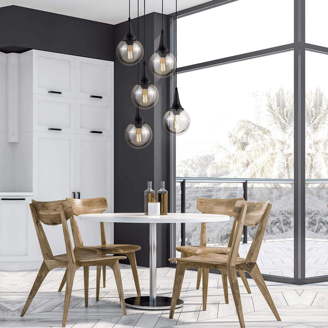 Čierna závesná lampa ROCHERRO, industriálny štýl, sklené tienidlo, visiaca guľa - Lumina Deco obrázok 2