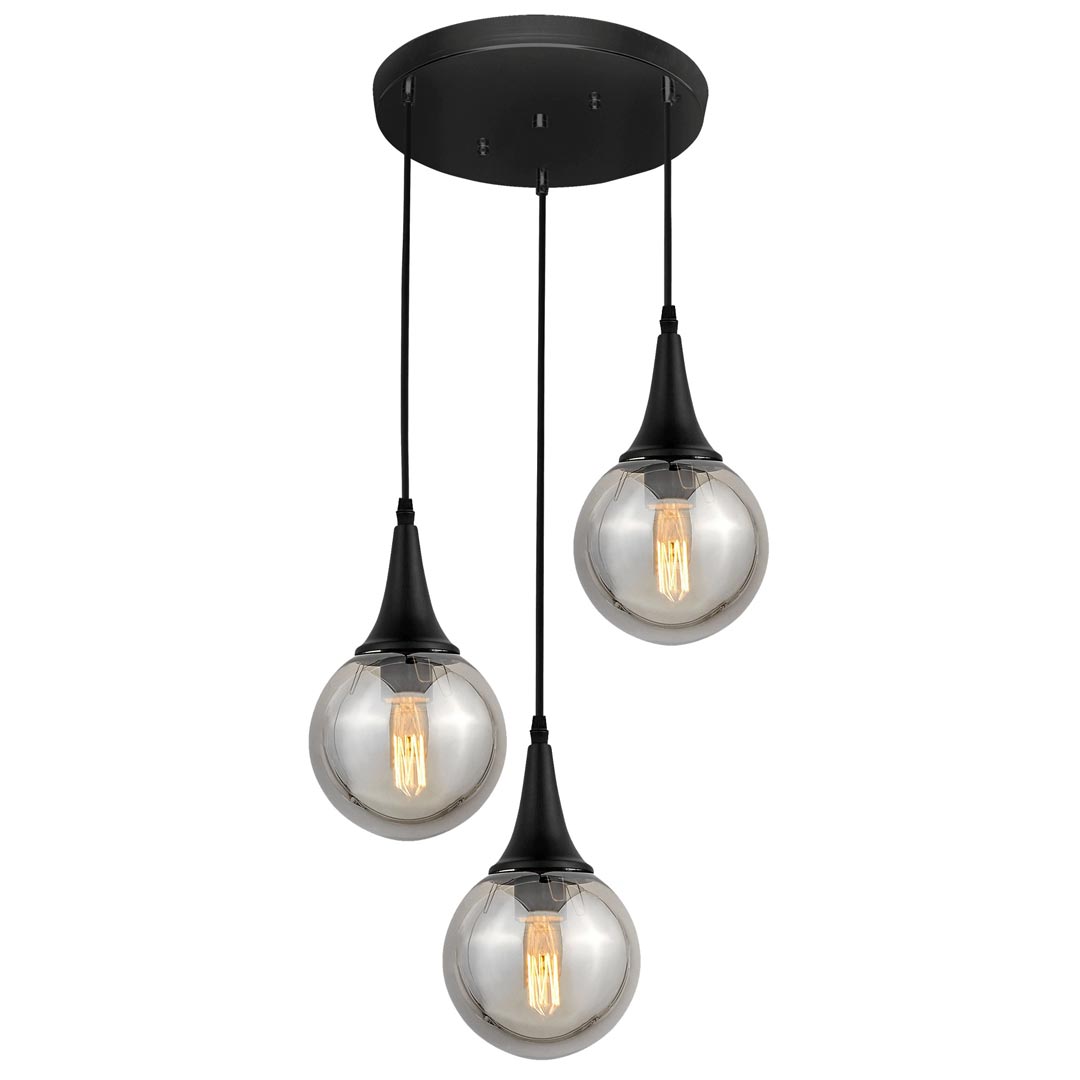 Viacbodová čierna závesná lampa ROCHERRO TRIO, sklenené gule v loftovom štýle - Lumina Deco obrázok 2