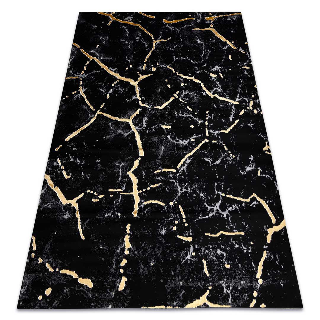 Kameň imitujúci syntetický koberec Mramor, glamour, čiernej farby so zlatými puklinami - Dywany Łuszczów obrázok 2