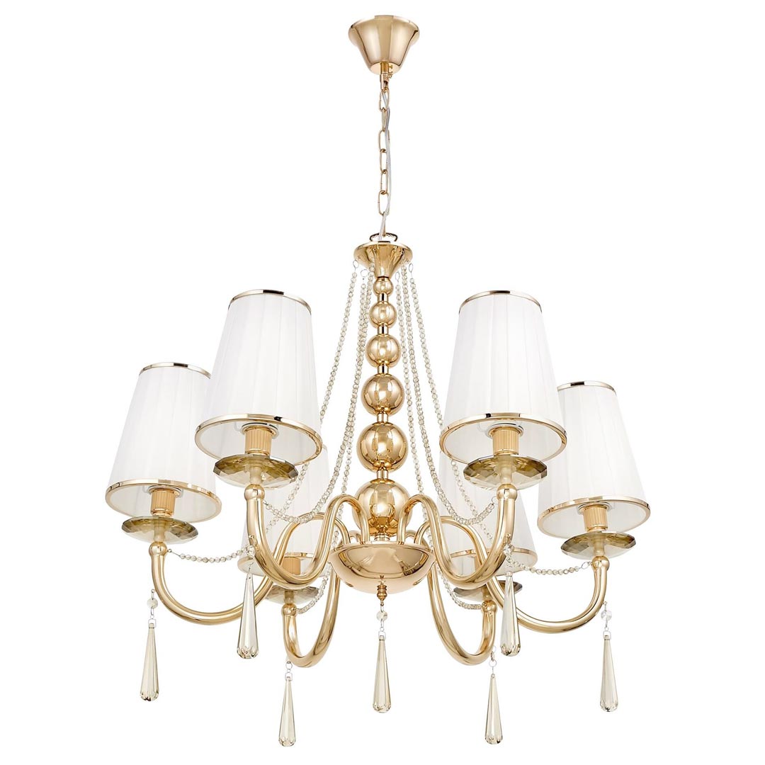 Klasický zlatý krištáľový luster FABIONE W6, šesťramenný, na reťazi - Lumina Deco obrázok 4