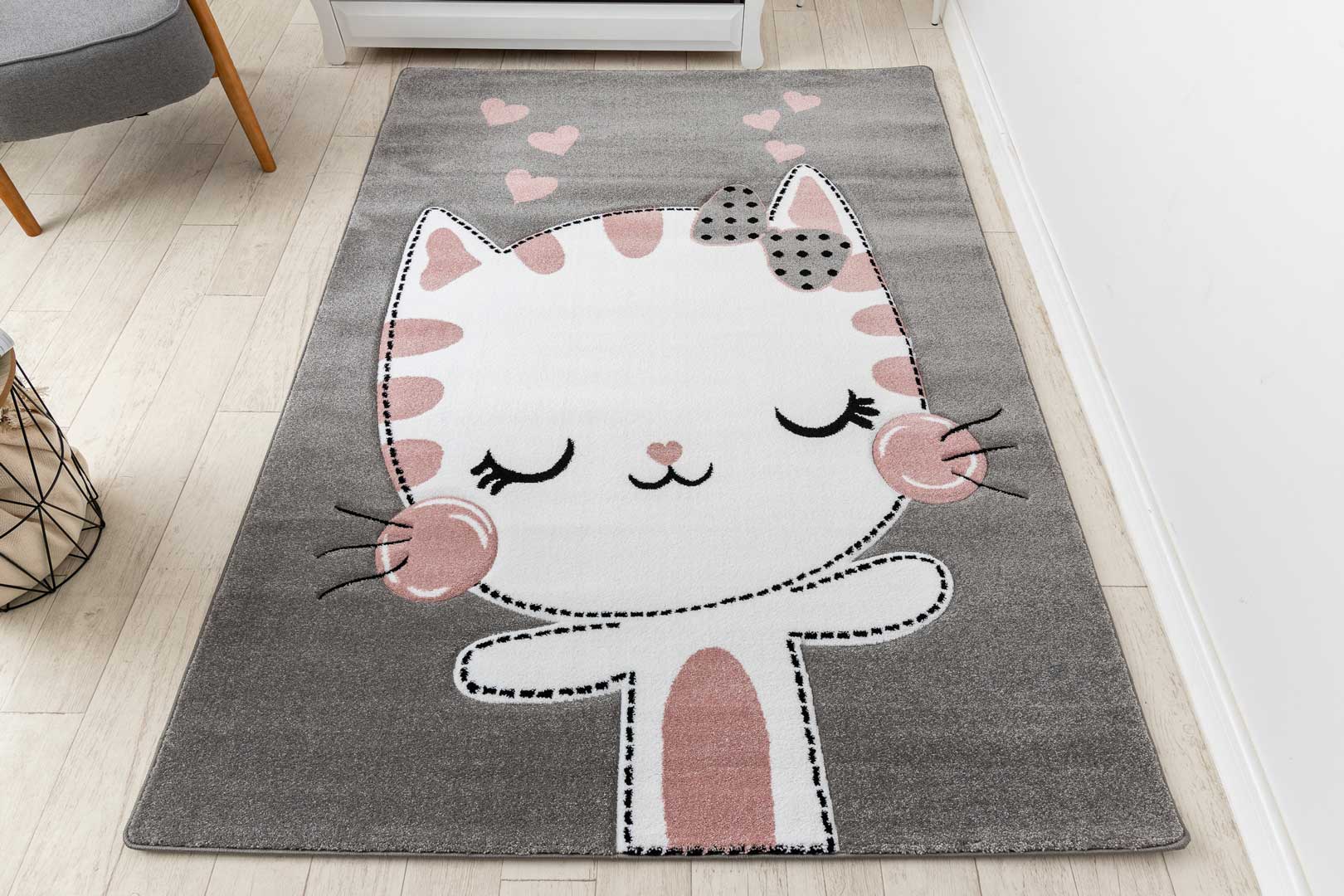 Mäkký detský koberec: mačka, mačička, sivý-biely-ružový pre dievčatko - PETIT KITTY - Dywany Łuszczów obrázok 4