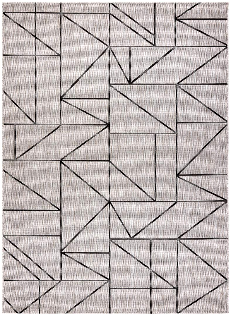 Zaujímavý geometrický sivý béžový koberec s čiernymi líniami, štýl boho - Dywany Łuszczów obrázok 1
