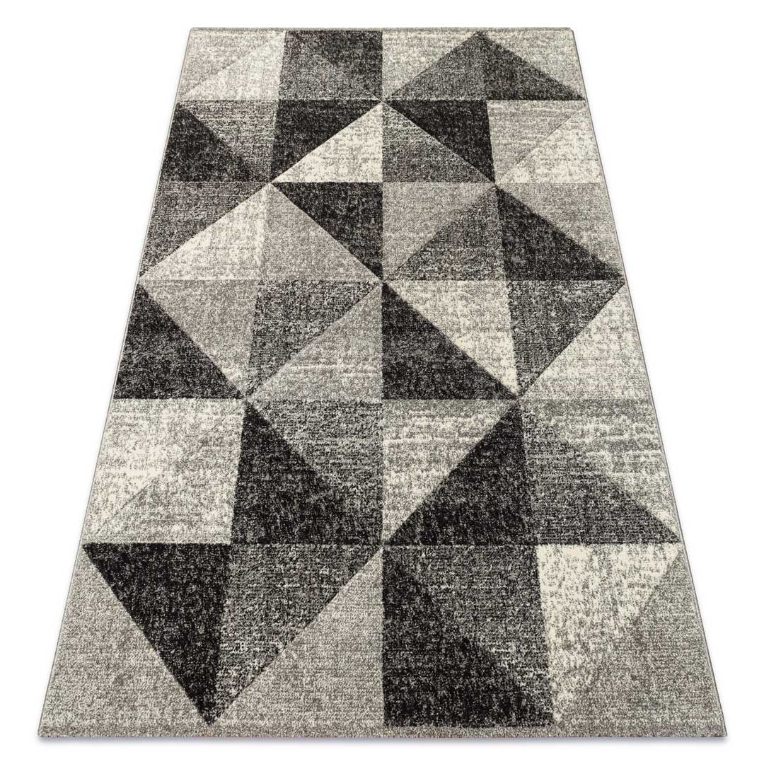 Syntetický tmavý koberec s geometrickým vzorom s efektom plastického tieňovania a kamufláže, trojuholníky a štvorce - Dywany Łuszczów obrázok 2