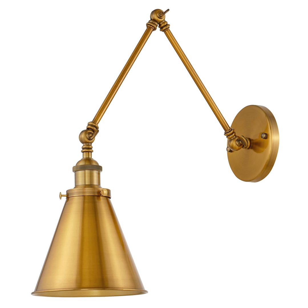 Nástenné svietidlo na ramene RUBI W2, kužeľovité kovové retro tienidlo vo farbe zlatej mosadze - Lumina Deco obrázok 3