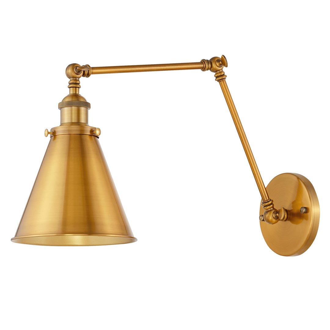 Nástenné svietidlo na ramene RUBI W2, kužeľovité kovové retro tienidlo vo farbe zlatej mosadze - Lumina Deco obrázok 1