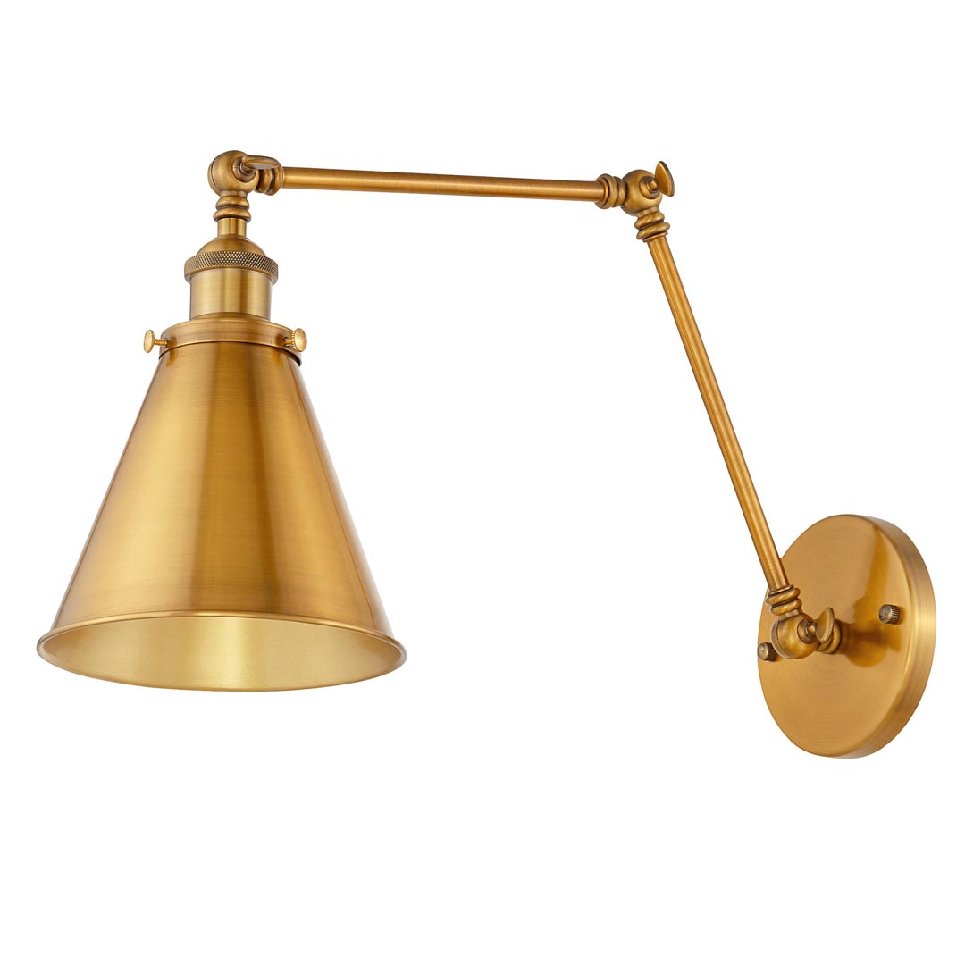 Nástenné svietidlo na ramene RUBI W2, kužeľovité kovové retro tienidlo vo farbe zlatej mosadze - Lumina Deco obrázok 2