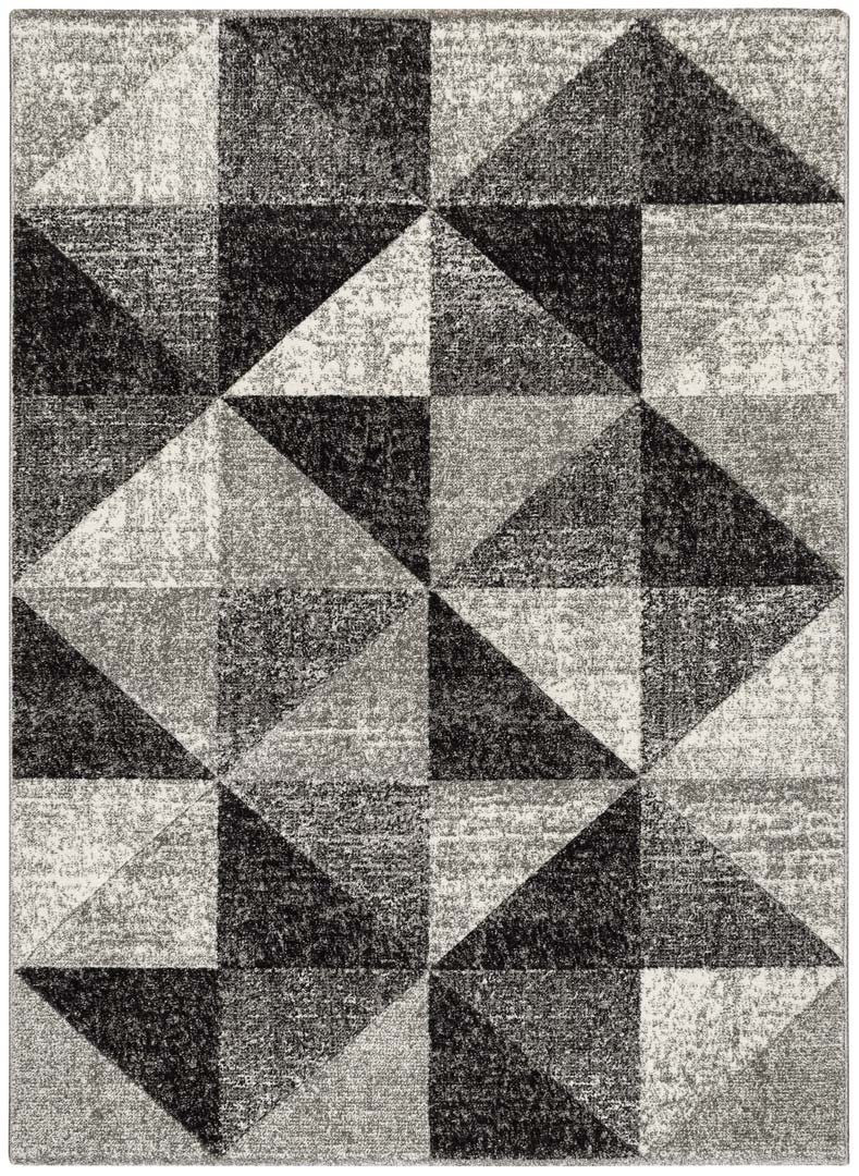 Syntetický tmavý koberec s geometrickým vzorom s efektom plastického tieňovania a kamufláže, trojuholníky a štvorce - Dywany Łuszczów obrázok 1