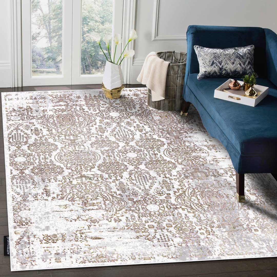 Zlato-sivo-krémový elegantný koberec DE LUXE s marockým vzorom s vintage efektom stariny - Dywany Łuszczów obrázok 4