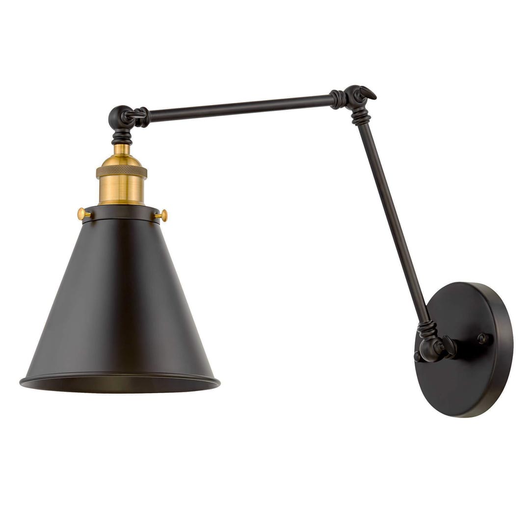 Loftové čierne nástenné svietidlo RUBI W2, kovová kužeľovitá nástenná lampa na ramene - Lumina Deco obrázok 1
