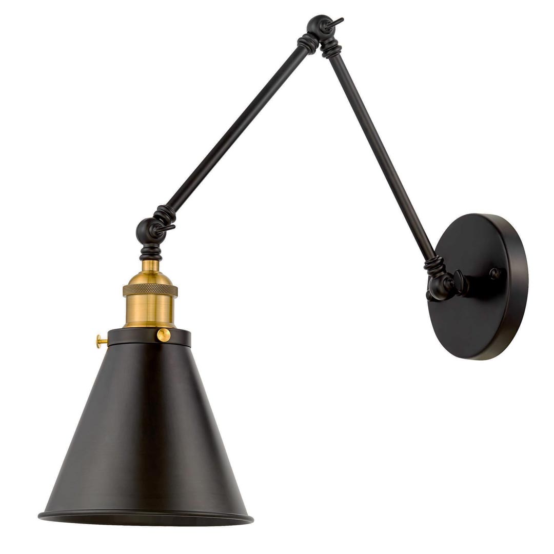 Loftové čierne nástenné svietidlo RUBI W2, kovová kužeľovitá nástenná lampa na ramene - Lumina Deco obrázok 3