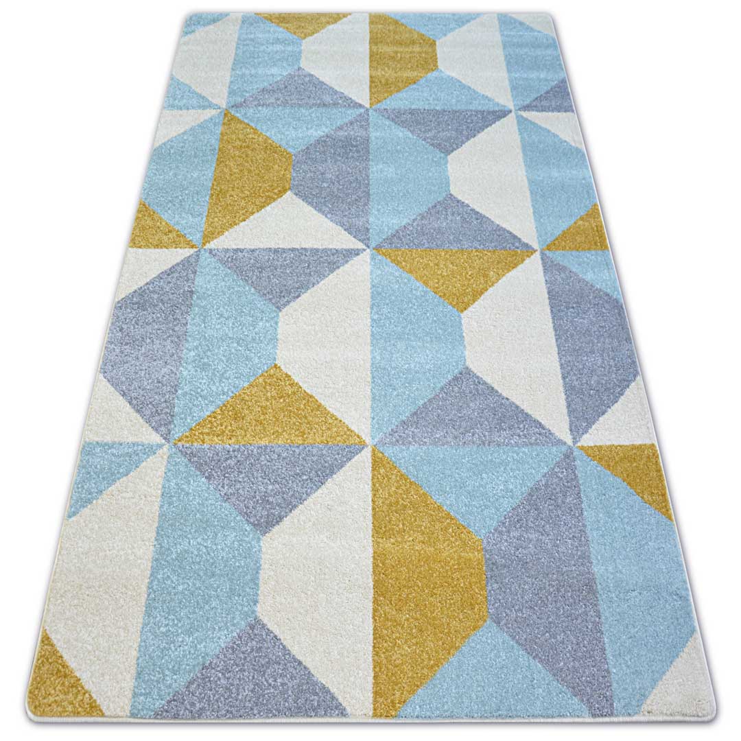 Moderný geometrický koberec so žltými, šedými, bielymi a modrými kosoštvorcami a trojuholníkmi NORDIC - Dywany Łuszczów obrázok 2