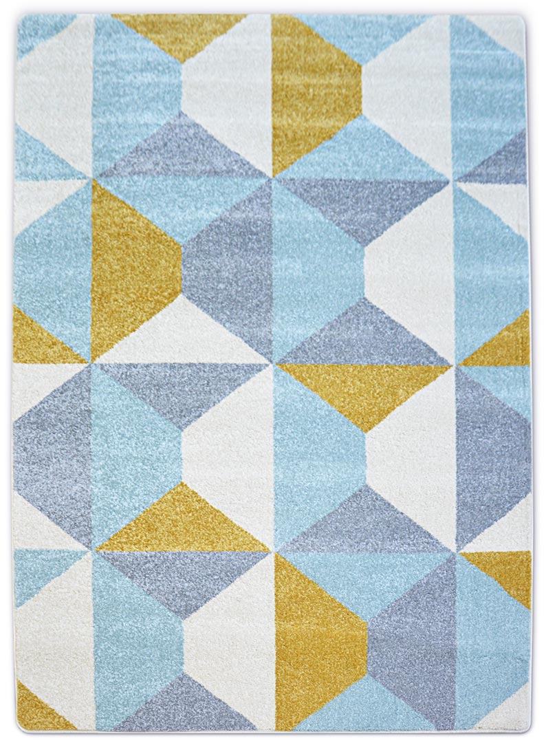 Moderný geometrický koberec so žltými, šedými, bielymi a modrými kosoštvorcami a trojuholníkmi NORDIC - Dywany Łuszczów obrázok 1