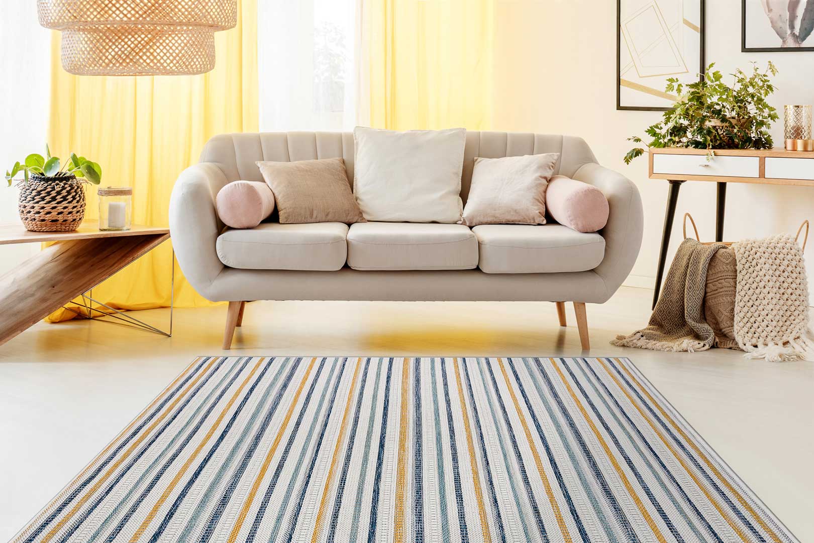 Námornícky modrý, tmavomodrý a žltý koberec s pruhmi, do obývačky, spálne - Dywany Łuszczów obrázok 4