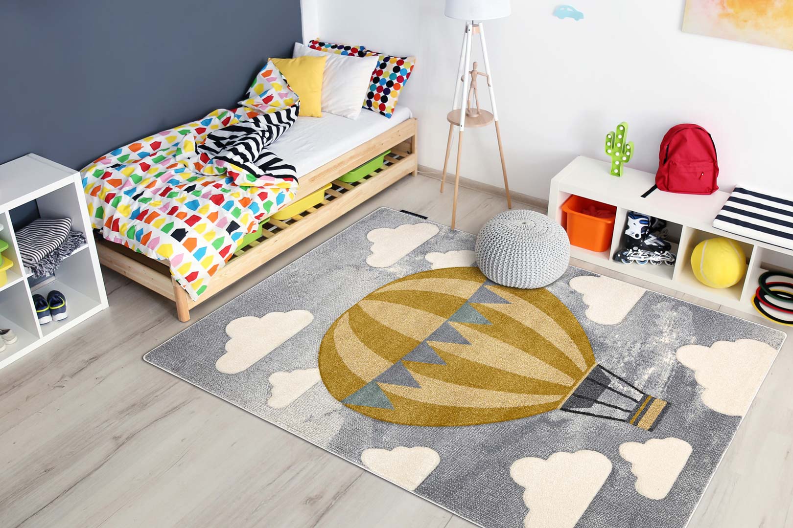 Farebný sivý detský koberec PETIT BALOON vo svetlých farbách, antialergický - Dywany Łuszczów obrázok 4