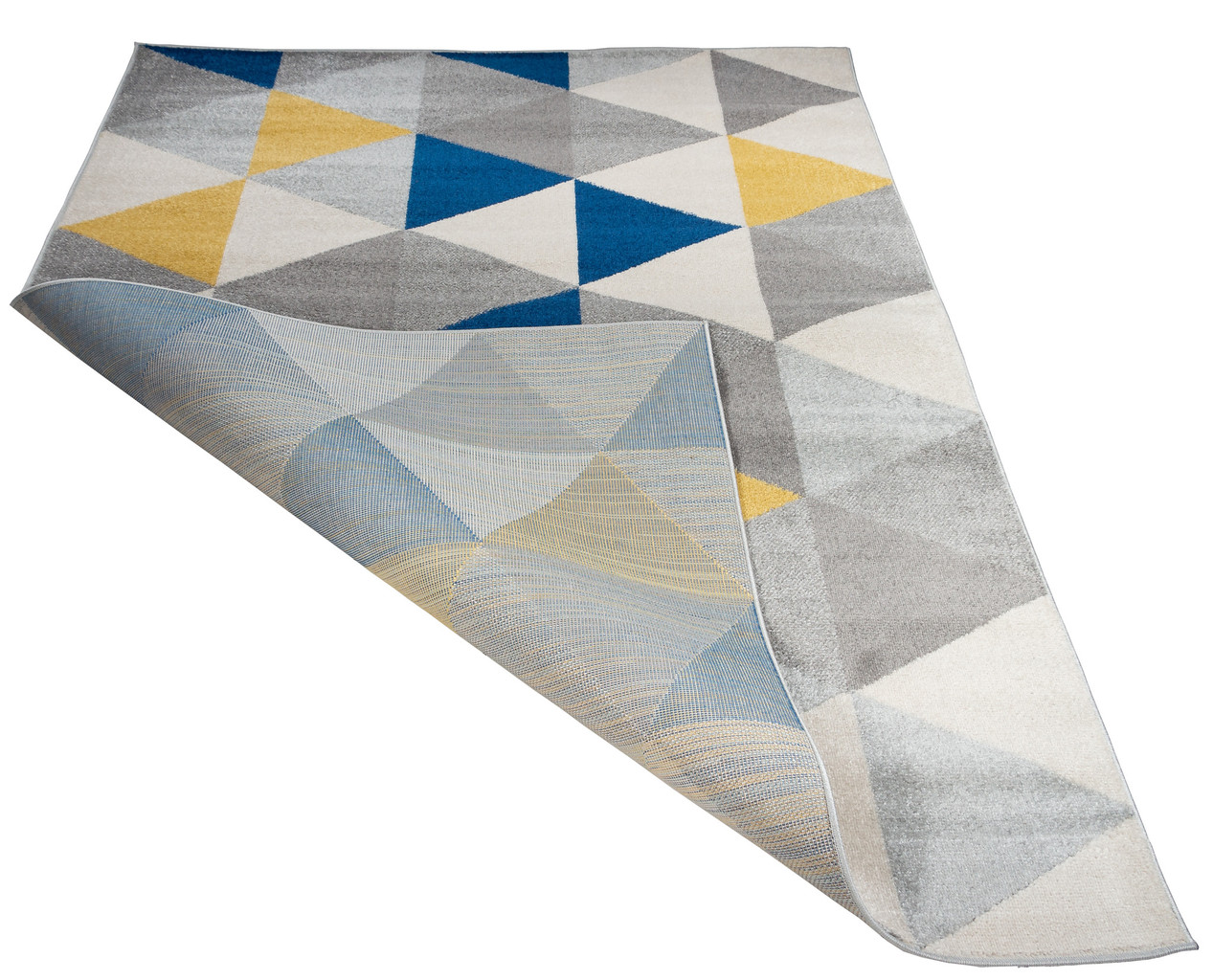Svetlý, geometrický koberec River Stream 04 so žltými, sivými a modrými trojuholníkmi - Carpetforyou obrázok 3