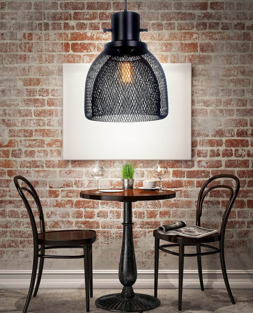 Čierna závesná lampa na reťazi FRATTON, dizajnová kovová sieťovina - Lumina Deco obrázok 2