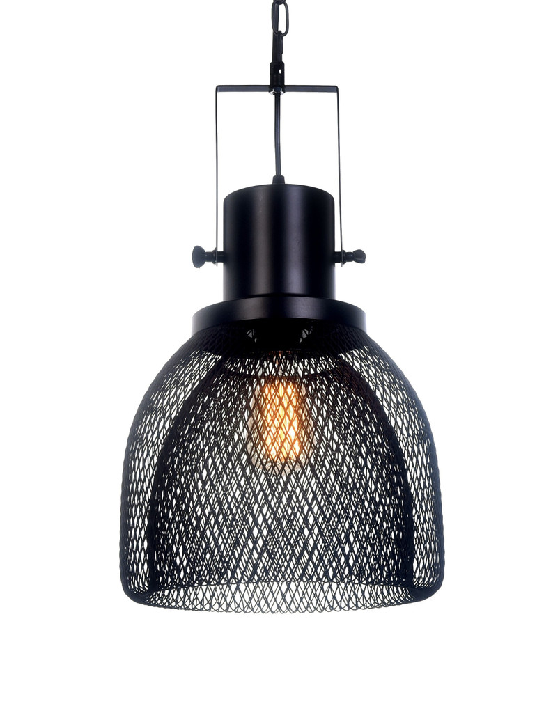 Čierna závesná lampa na reťazi FRATTON, dizajnová kovová sieťovina - Lumina Deco obrázok 3