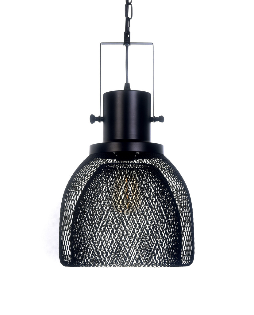 Čierna závesná lampa na reťazi FRATTON, dizajnová kovová sieťovina - Lumina Deco obrázok 4