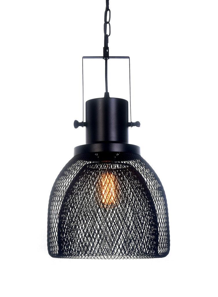Čierna závesná lampa na reťazi FRATTON, dizajnová kovová sieťovina - Lumina Deco obrázok 1