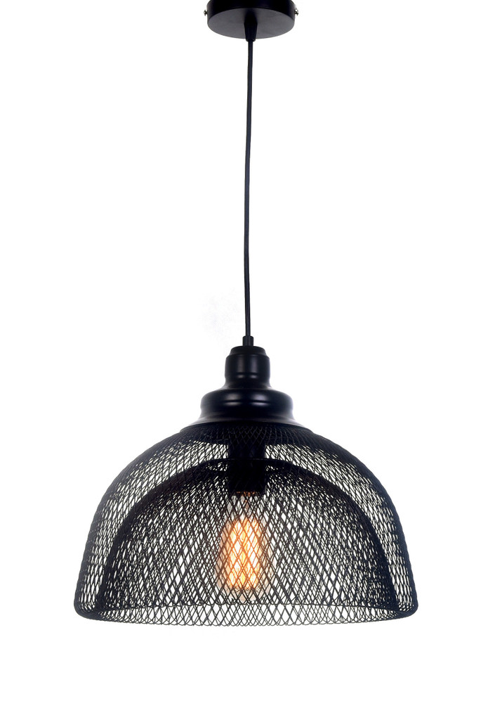 Čierne drôtené závesné svietidlo FENON, priemyselná lampa s kovovou mriežkou - Lumina Deco obrázok 1