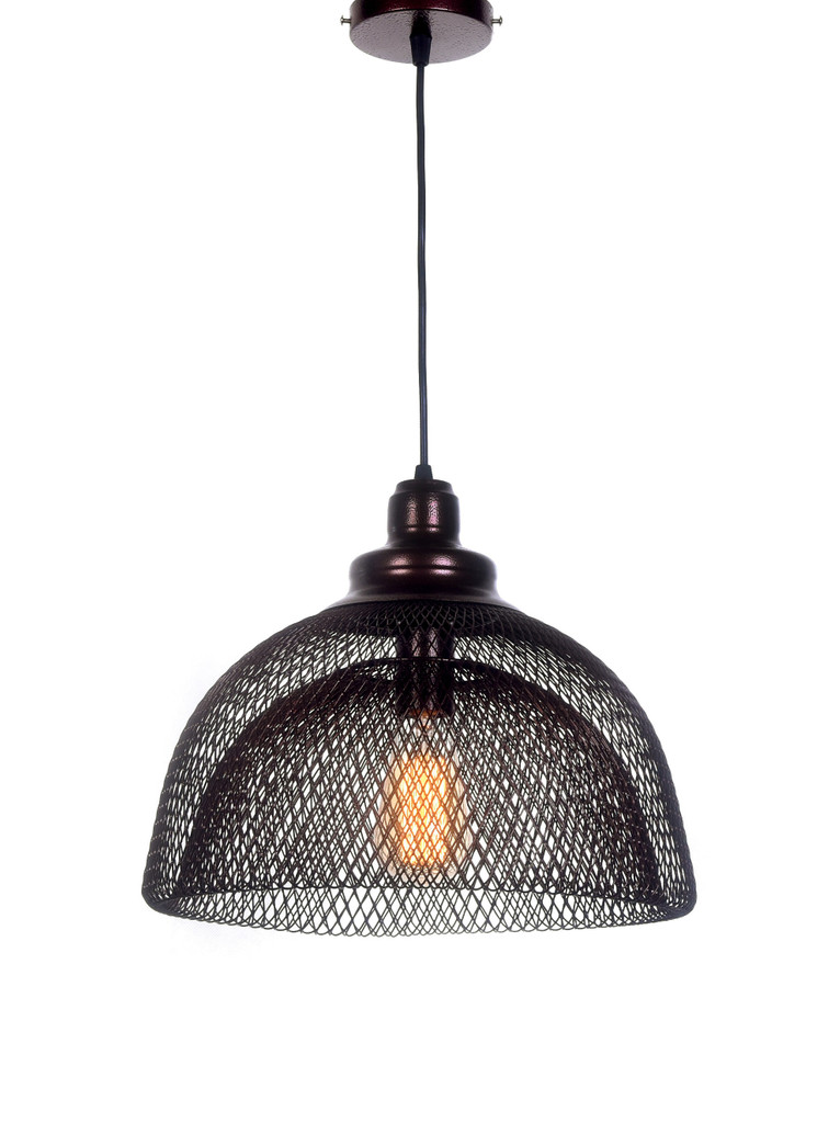 Hnedé závesné svietidlo FENON, pologuľatá drôtená lampa s kovovou mriežkou - Lumina Deco obrázok 1