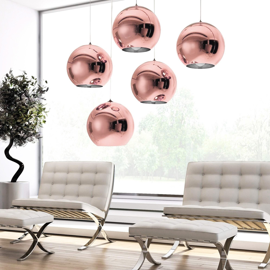 Moderné polguľové sklenené závesné svietidlo LOBOS farby ružového zlata - Lumina Deco obrázok 2
