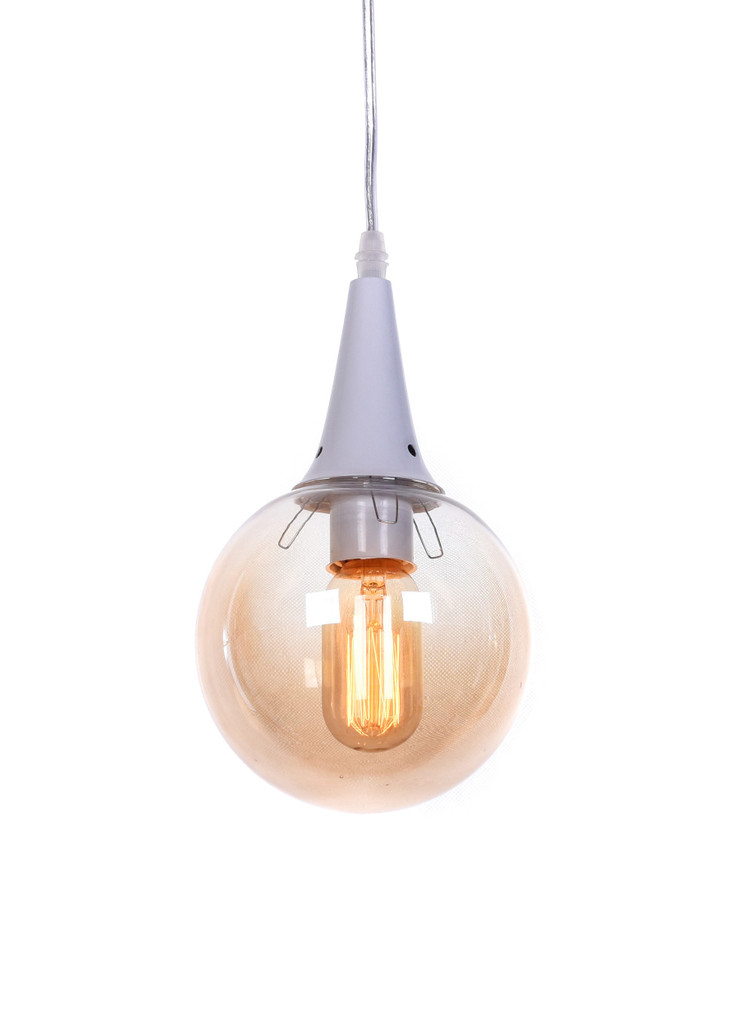 Sklenená biela závesná lampa ROCHERRO, tienidlo jantárová guľa, loftový štýl - Lumina Deco obrázok 1